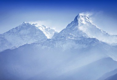 annapurna mountains in sunrise light