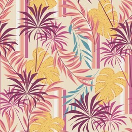 abstract seamless pattern with colorful tropical leaves and plants on pastel background. vector design. jungle print. floral background. printing and textiles. exotic tropics. summer design.