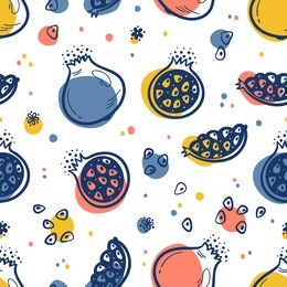 pomegranate fruit  repeating background. seamless pattern with hand drawn doodle pomegranates. colorful fruits wallpaper. healthy summer food background