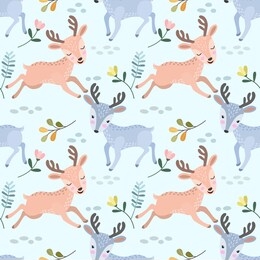 cute deer in flower garden. seamless pattern for fabric, textile, wallpaper.