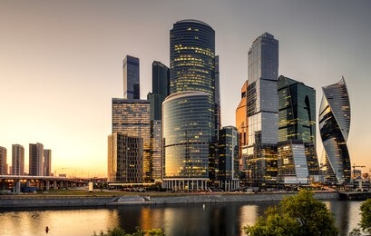 moscow-city skyscrapers at sunset, russia. moscow international business center or moskva-city is a new district of residential and office towers. modern tall buildings of moscow in evening.