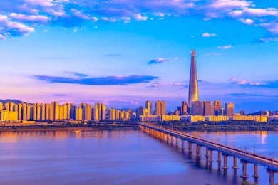 view of south korea with lotte world mall at jamsil, south korea skyline of seoul, south korea.
