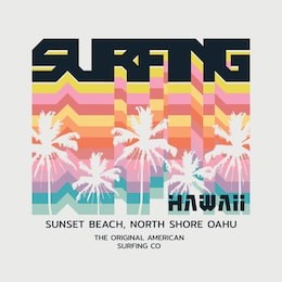 vector illustration on the theme of surfing and surf in hawaii. typography, t-shirt graphics, print, poster, banner, flyer, postcard