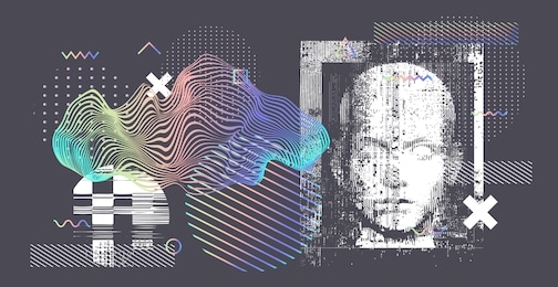 holographic silhouette of a human. conceptual image of ai (artificial intelligence), vr (virtual reality), deep learning  and face recognition systems. cyberpunk style vector illustration.