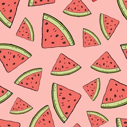 watermelon slices cartoon hand drawing seamless pattern. summer watermelon background. design for fabrics, textiles, paper and greeting cards.