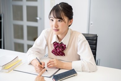 education concept of an asian high school girl. cram school. private lesson.