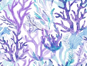 watercolor corals. seamless pattern with the underwater world