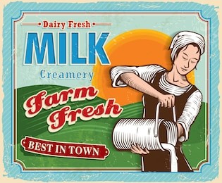 vintage farm fresh milk with female worker poster