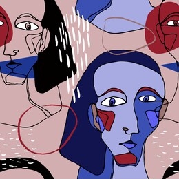 abstract stylish texture with human faces. hand-drawn vector seamless pattern with portraits in modern style.