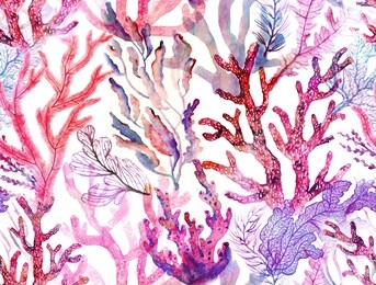 watercolor corals. seamless pattern with the underwater world