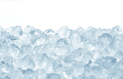 heap of blue crashed ice on white background