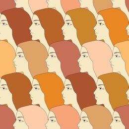 seamless pattern. the face of the girl. colored background.