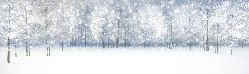 vector of winter landscape, snowfall in forest.