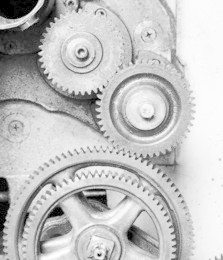 vintage engineering, old gear machine, black and white