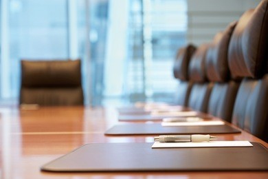 closeup of an empty conference room before meeting