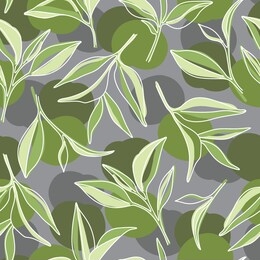 green tea leaves. matcha simple graphic seamless pattern on grey background