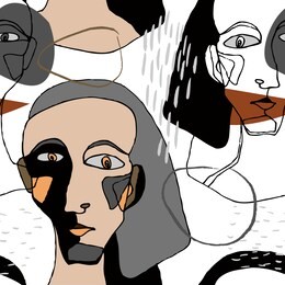 abstract stylish texture with human faces. hand-drawn vector seamless pattern with portraits in modern style.