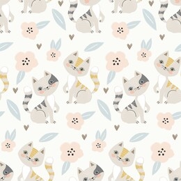 cartoon cats seamless pattern. cute hand drawn background