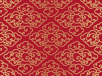 chinese clouds traditional seamless background.red and gold color. - vector.