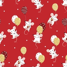 merry christmas and happy new year greeting card. 2020 rat zodiac. cute mouse and balloons seamless pattern background. animal cartoon character set. -vector