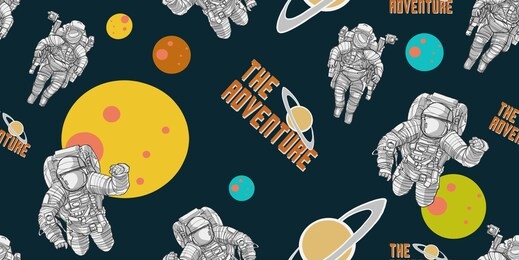 spaceman hand drawn illustration seamless pattern