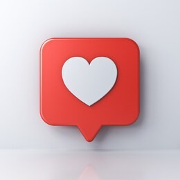 3d social media notification love like heart icon in red rounded square pin isolated on white wall background with shadow and reflection 3d rendering