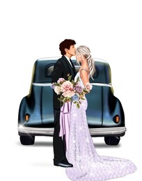 newlyweds at the car.  lovers and their wedding.  together forever