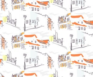 prague city landscape abstract outdoor seamless pattern soft color vector