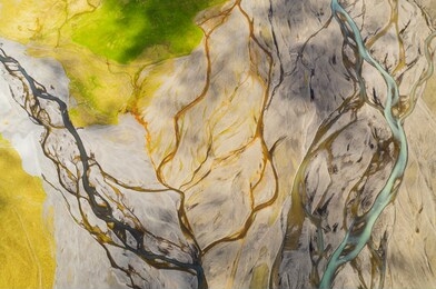 aerial view of glacier river system in iceland. beautiful natural backdrop.