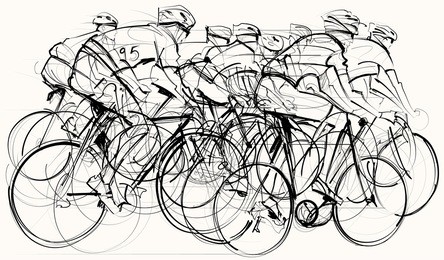 vector illustration of a group of cyclists in competition