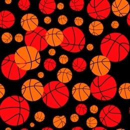 basketball balls on black background, seamless pattern, vector