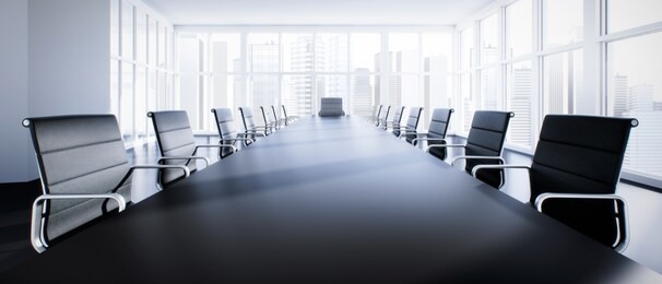 meeting room in high-rise building with a view at the skyline - 3d illustration