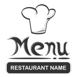 menu and logo of a restaurant with chef hat