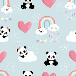 cute background with panda,heart,rainbow,cloud.vector illustration seamless pattern for background,wallpaper,frabic.editable element