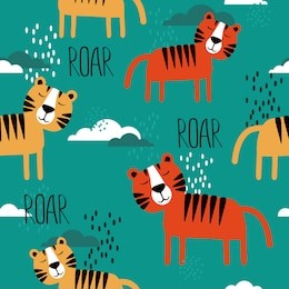 tigers, hand drawn backdrop. colorful seamless pattern with animals. decorative cute wallpaper, good for printing. overlapping background vector. design illustration, roar