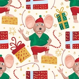 christmas vector mouse seamless pattern. cartoon illustration. mice with gift boxes.