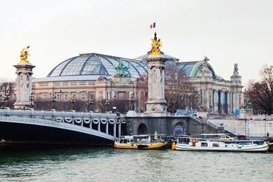 pont alexandre iii and grand palais in the background, in paris evening