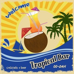 retro poster template for tropical bar, vector illustration