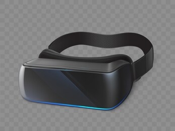 vr glasses, virtual reality goggles isolated on transparent background, mask gadget for playing smartphone games in digital cyber space, electronic innovative device. realistic 3d vector illustration