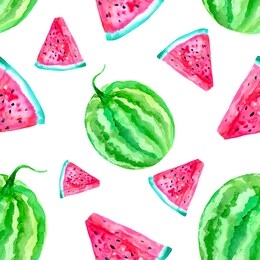 watercolor seamless pattern with  watermelon  on white background. fruits  wrapping paper design. hand painted illustration.  