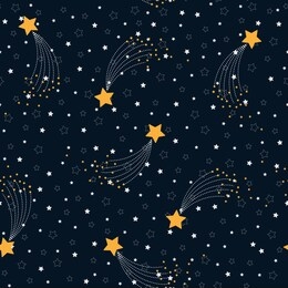 vector seamless pattern of space with stars on starry night sky. modern background big yellow falling star on dark blue background color design for fashion ,wallpaper,web,fabric and all prints 