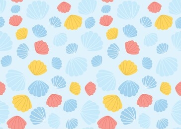 hand drawn seamless illustration with colorful shells. trendy summer pattern with shells. modern vacation sea shell pattern. shell marine background. perfect for for fabric, wallpaper, kids textile.