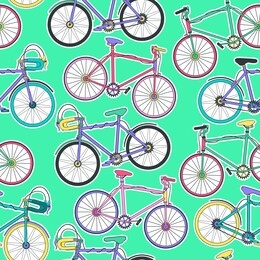 seamless pattern with bikes on green background. good for textile fabric design, wrapping paper and website wallpapers. vector illustrations