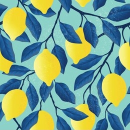 tropical seamless pattern with yellow lemons. fruit repeated background. vector bright print for fabric or wallpaper.
