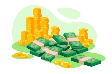 isometric 3d golden coins, cash, wads of money. concept bank storage, saving a lot of currency. low poly. illustration.