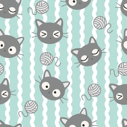 seamless pattern kawaii cats, cartoon animals background, vector illustration
