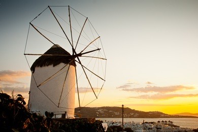 windmill in mykonos island, greece