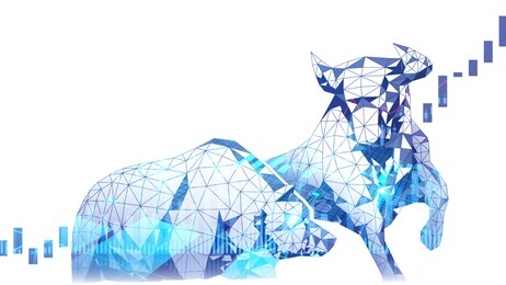 polygonal art of stock market bullish vs bearish trend with stock indicator double exposure suitable for stock marketing or financial investment