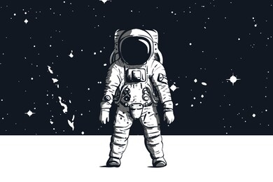 astronaut with space background in black and white. vector image