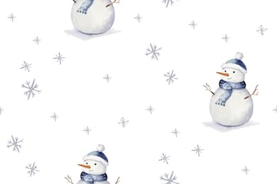 watercolor seamless christmas pattern with snowman ,tree, snowflakes and branches. snowman winter snow hand drawn background fabric